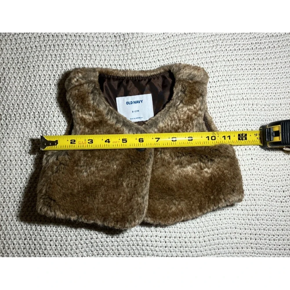 Old Navy Toddler Girls‎ Size 6-12 Months Faux-Fur Cropped Vest Brown Cozy Winter